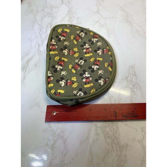 Walt Disney Mickey Mouse Makeup Bag/Cosmetic Pouch Vinyl W/Zipper Olive Green - Picture 2 of 3